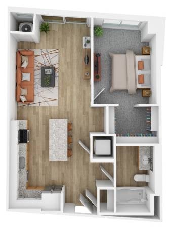 Floor plan for 1 bed, 1 bath, 706 sqft